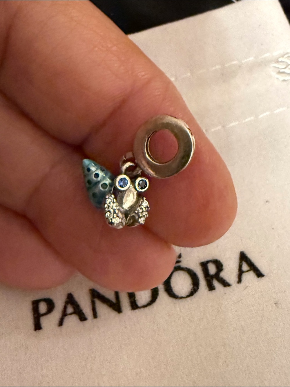 Pandora Silver Owl Dangle Charm with Blue Enamel